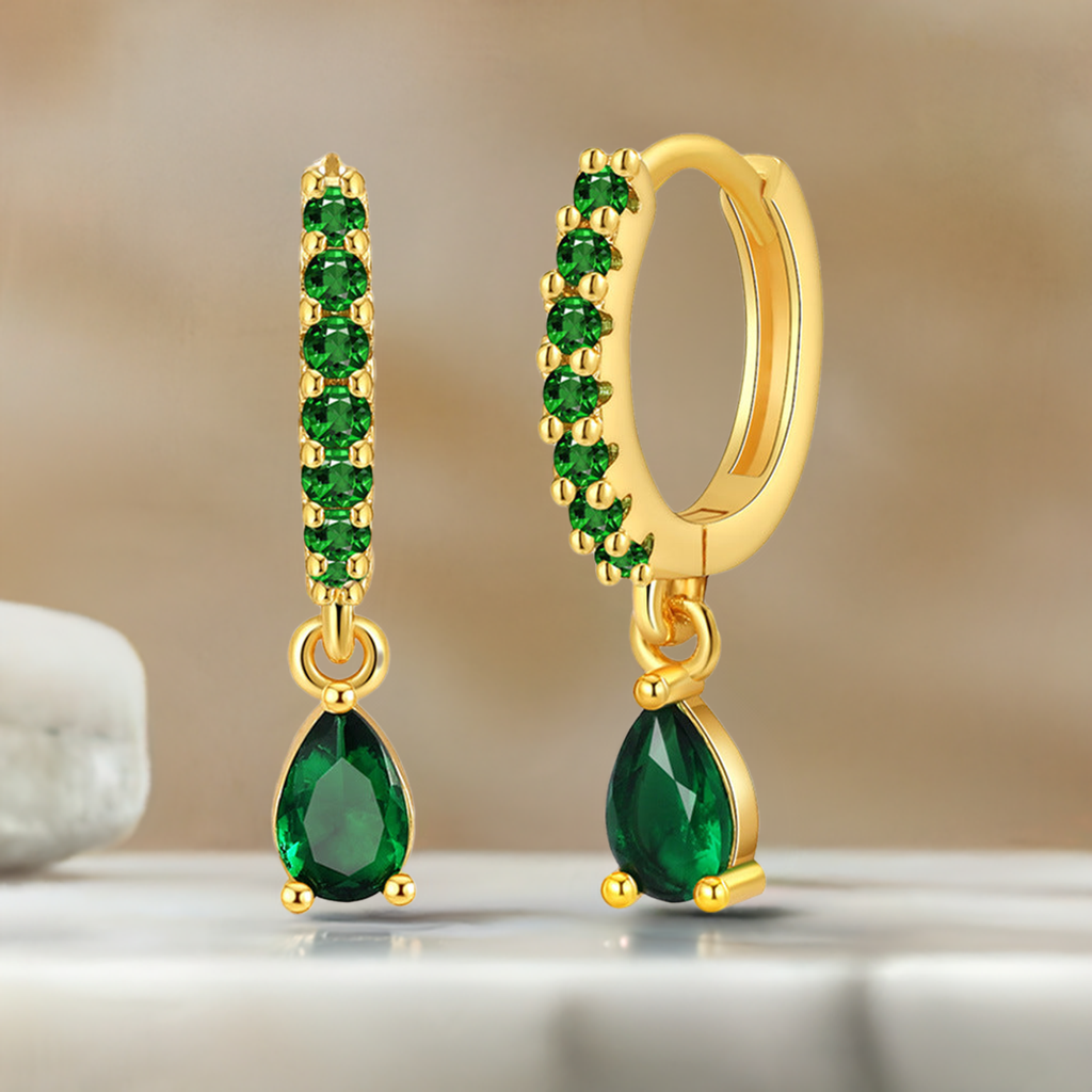 Plating 18K Real Gold Vintage Circle Earrings Emerald