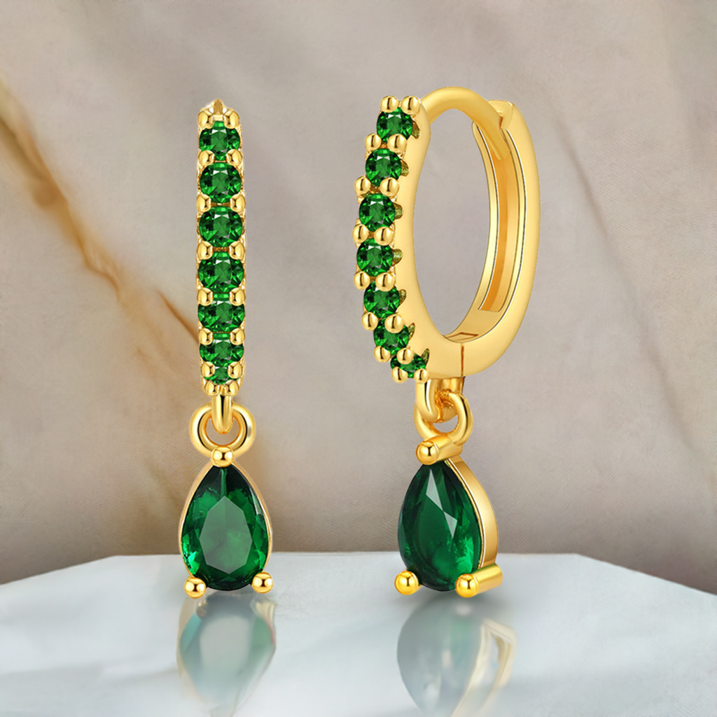 Plating 18K Real Gold Vintage Circle Earrings Emerald