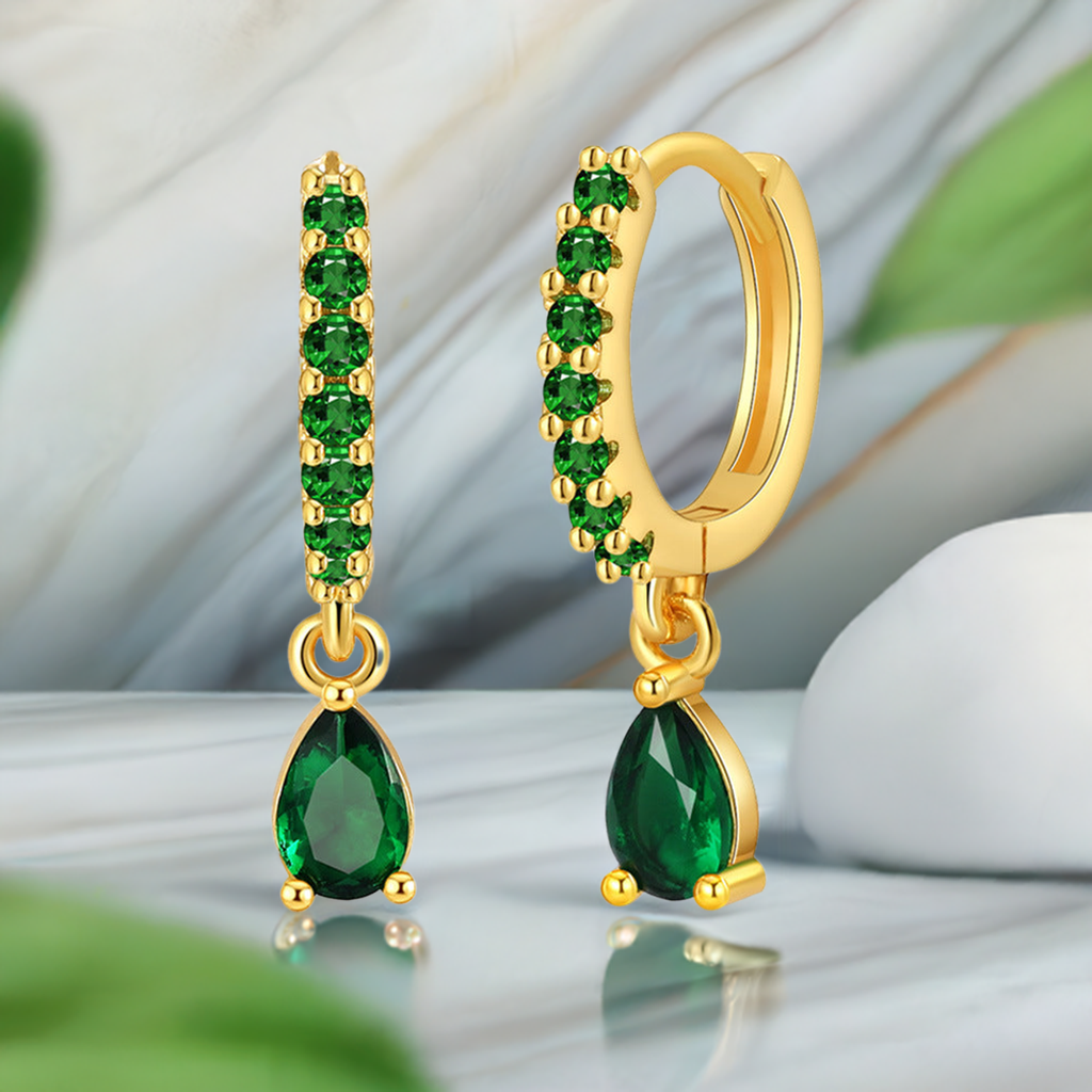 Plating 18K Real Gold Vintage Circle Earrings Emerald